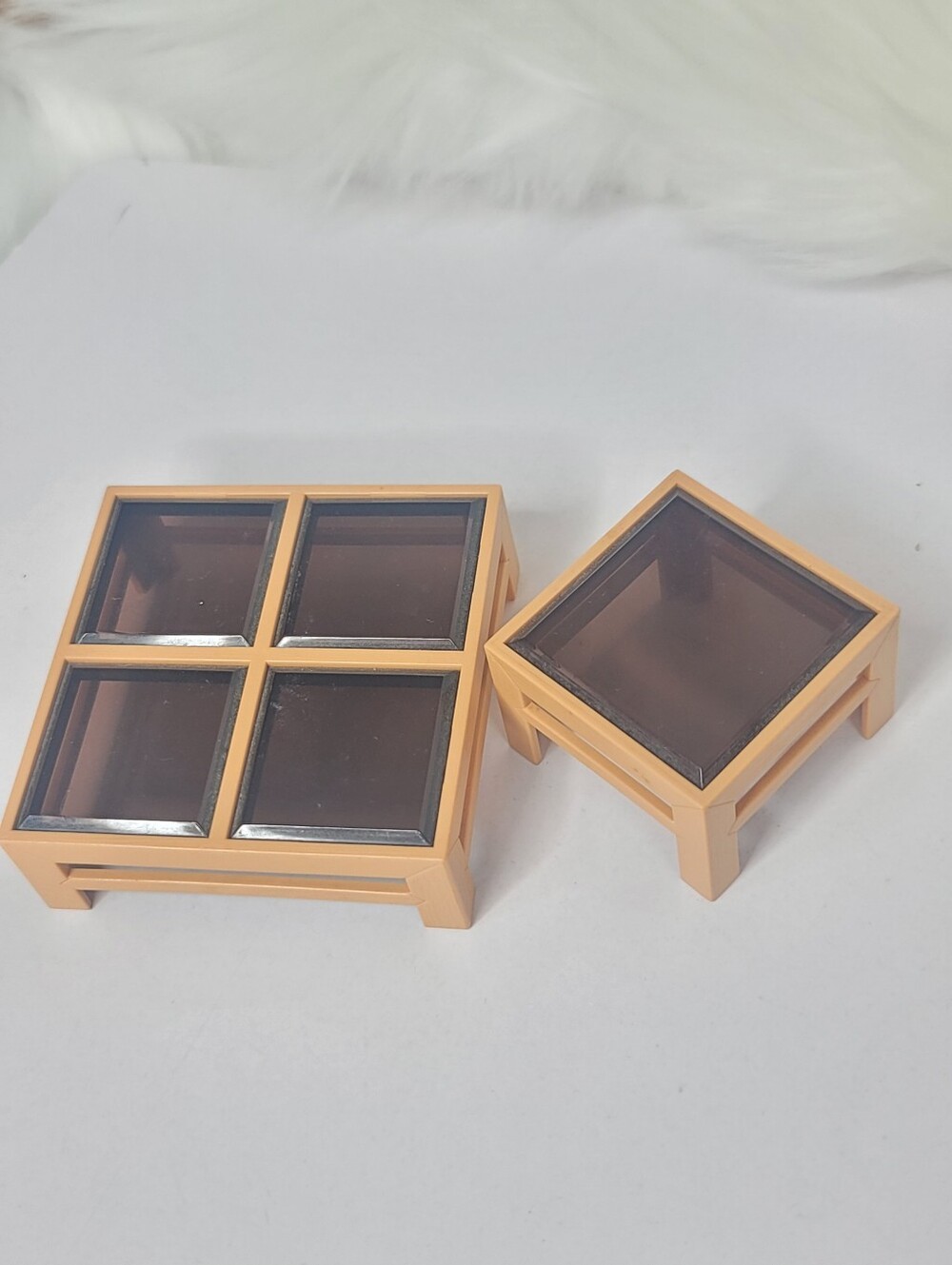 Vtg 70s TOMY Smaller Homes Dollhouse Coffee abd Side Table Set Smoke Glass 1:16